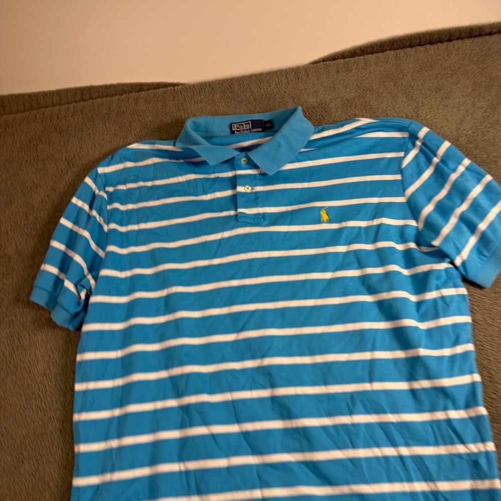 Polo Ralph Lauren Mens XL Blue White Striped Short Sleeve Pony Logo Polo Shirt